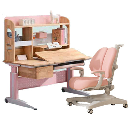 Solid Rubber Wood Height Adjustable Children Kids Ergonomic Pink Study Desk Chair 120cm AU.