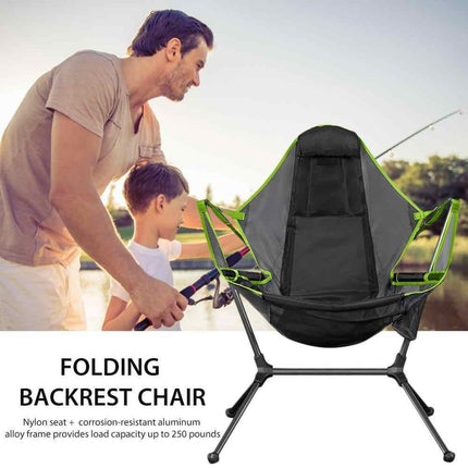 Camping Chair Foldable Swing Luxury Recliner Relaxation Swinging Comfort Lean Back Outdoor Folding Chair Outdoor Freestyle Portable Folding Rocking Chair Grey.