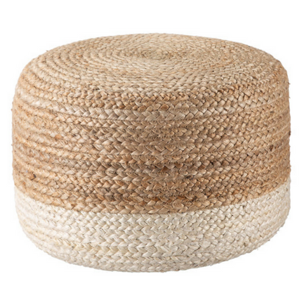 Ombre Hand Braided Jute Cotton Pouf Ottoman 50 x 35 cm (Beige).