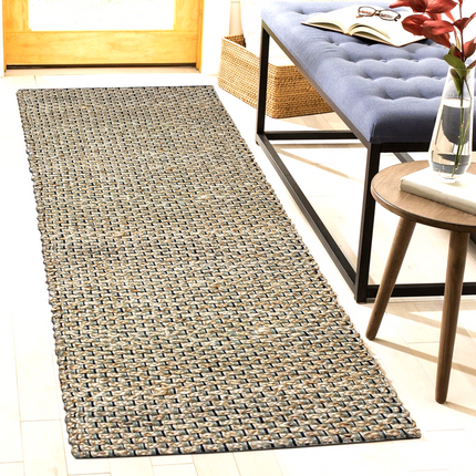 Hand Braided Jute Runner with Green Textured Weave 50 x 120 cm.