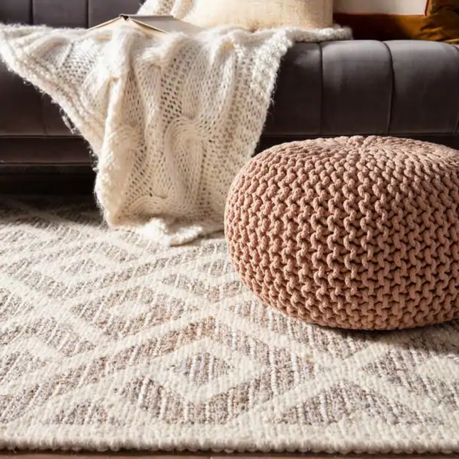 Braided Ottoman Pouffe Footstool Hand Knitted (Pink).