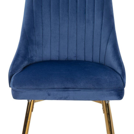Viva Forever Set of 2 Blue Velvet Dining Chairs – Art Deco Design with Gold Metal Legs.