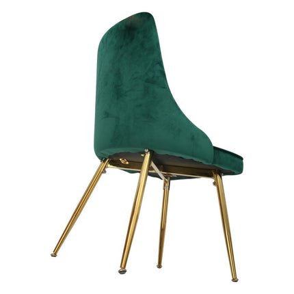 Viva Forever Set of 2 Green Velvet Dining Chairs-Art Deco Design with Gold Metal Legs.