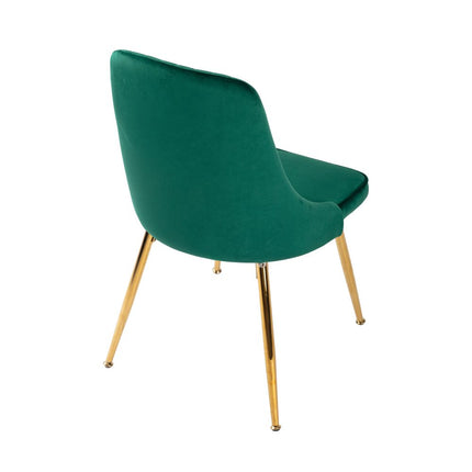 Viva Forever Set of 2 Green Velvet Dining Chairs-Art Deco Design with Gold Metal Legs.