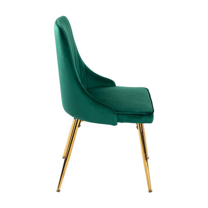 Viva Forever Set of 2 Green Velvet Dining Chairs-Art Deco Design with Gold Metal Legs.