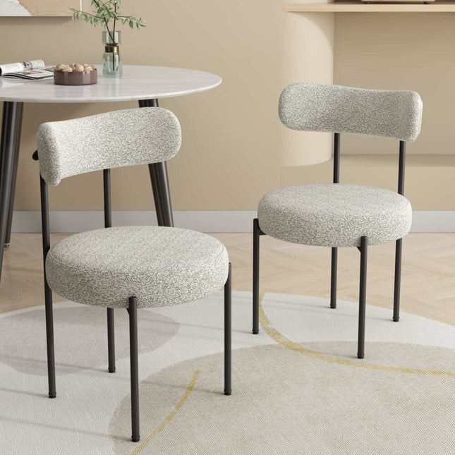 Luxe Boucle Cushioned Elsa Dining Chairs in White Quartz.