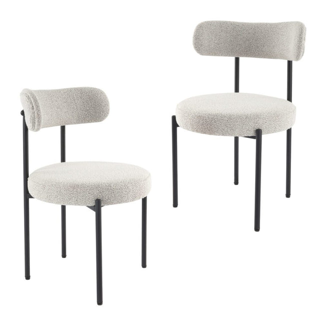Luxe Boucle Cushioned Elsa Dining Chairs in White Quartz.