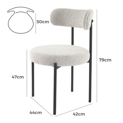 Luxe Boucle Cushioned Elsa Dining Chairs in White Quartz.
