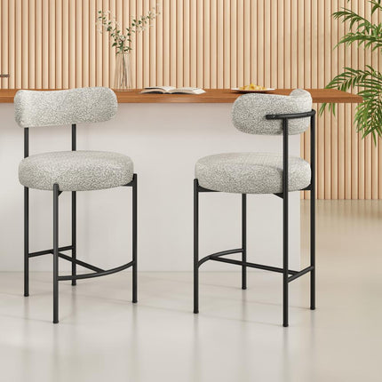 Sleek White Quartz Metal Boucle Elsa Bar Stools.