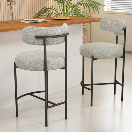 Sleek White Quartz Metal Boucle Elsa Bar Stools.