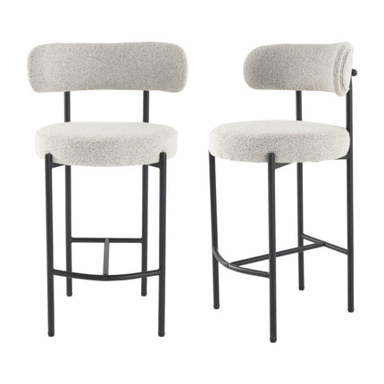 Sleek White Quartz Metal Boucle Elsa Bar Stools.