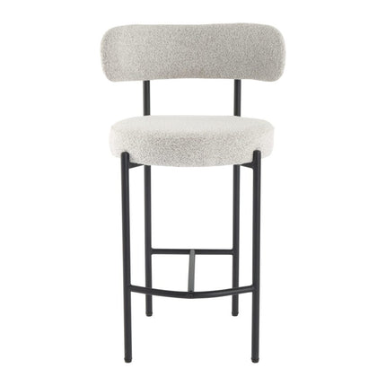 Sleek White Quartz Metal Boucle Elsa Bar Stools.