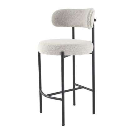Sleek White Quartz Metal Boucle Elsa Bar Stools.