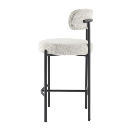Sleek White Quartz Metal Boucle Elsa Bar Stools.
