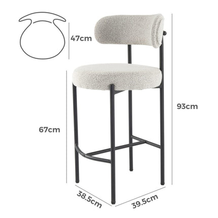 Sleek White Quartz Metal Boucle Elsa Bar Stools.