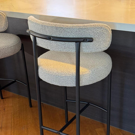 Sleek White Quartz Metal Boucle Elsa Bar Stools.