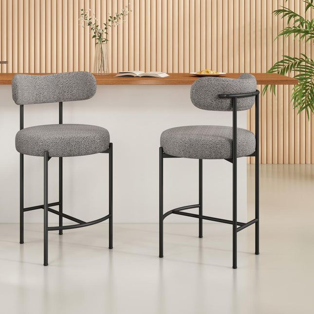 Contemporary Grey Boucle Elsa Low Bar Stools.