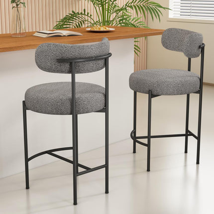 Contemporary Grey Boucle Elsa Low Bar Stools.