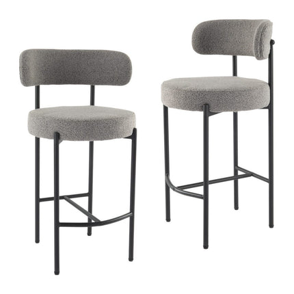 Contemporary Grey Boucle Elsa Low Bar Stools.