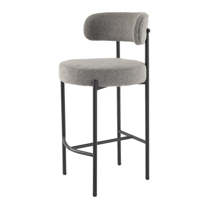 Contemporary Grey Boucle Elsa Low Bar Stools.