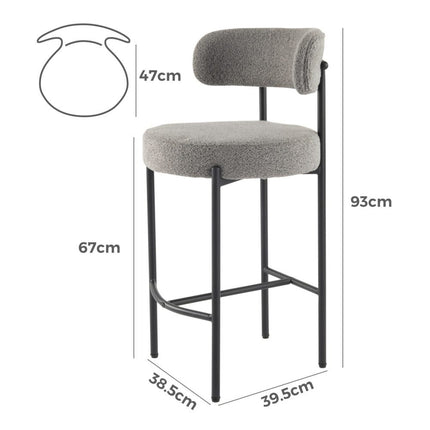 Contemporary Grey Boucle Elsa Low Bar Stools.