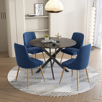 Round Marble-Effect Table-Black.