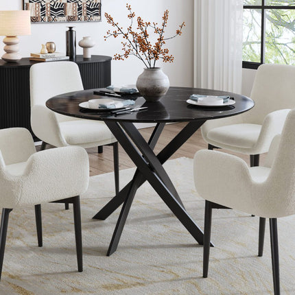 Round Marble-Effect Table-Black.