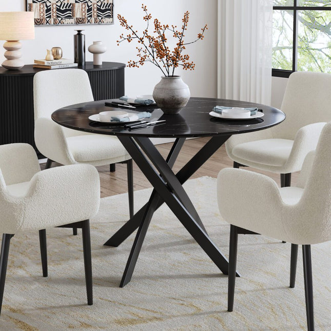 Round Marble-Effect Table-Black.