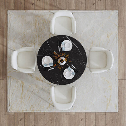 Round Marble-Effect Table-Black.