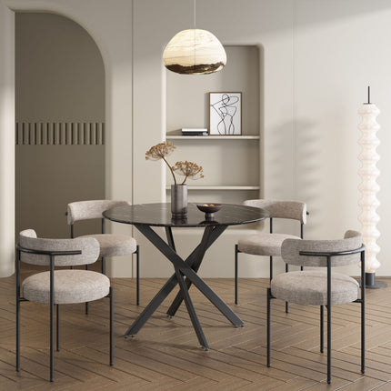 Round Marble-Effect Table-Black.