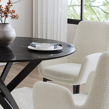 Round Marble-Effect Table-Black.
