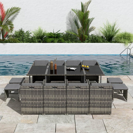 Outdoor PE Wicker Storage Box Garden 320L-Grey.