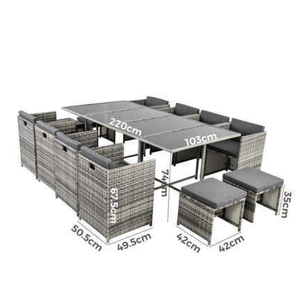 Outdoor PE Wicker Storage Box Garden 320L-Grey.