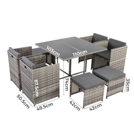 8PCS Outdoor Furniture Modular Lounge Sofa Lizard-Grey.