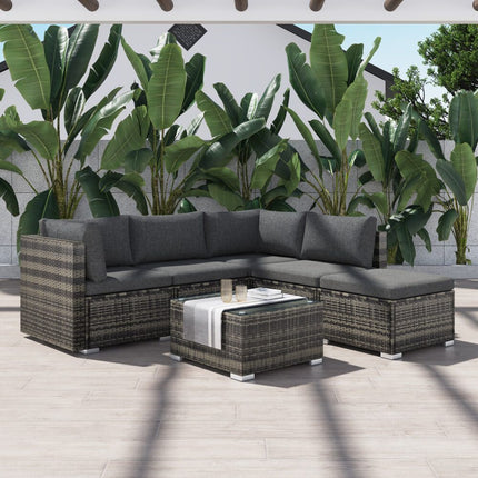 Ottoman-Style Outdoor Lounge Set in Grey.