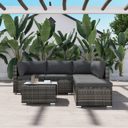 Ottoman-Style Outdoor Lounge Set in Grey.