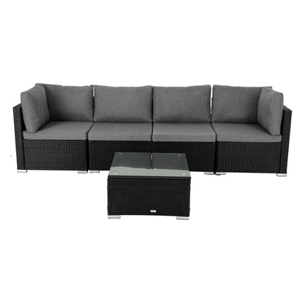 Modern Outdoor 7 Piece Lounge Set with Slatted Polywood Design Tables.