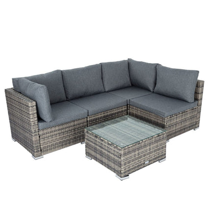 Modern Outdoor 7 Piece Lounge Set with Slatted Polywood Design Tables.
