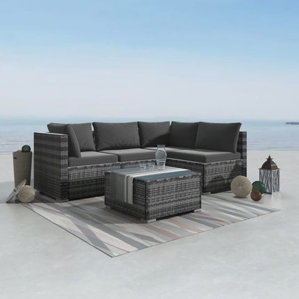Modern Outdoor 7 Piece Lounge Set with Slatted Polywood Design Tables.