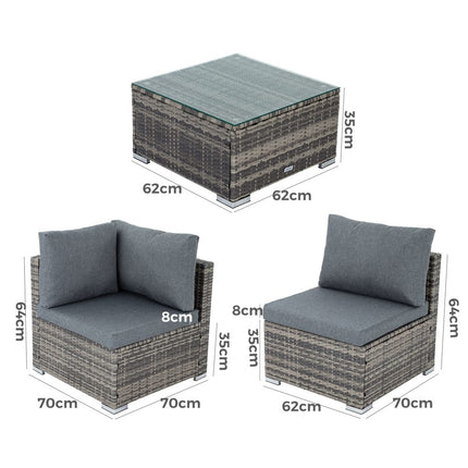 Modern Outdoor 7 Piece Lounge Set with Slatted Polywood Design Tables.