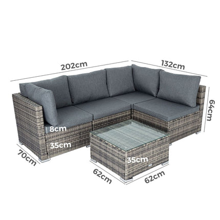 Modern Outdoor 7 Piece Lounge Set with Slatted Polywood Design Tables.