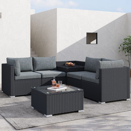 6PCS Outdoor Modular Lounge Sofa Coogee-Black.