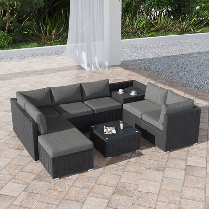 Ottoman-Style Outdoor Lounge Set in Grey.