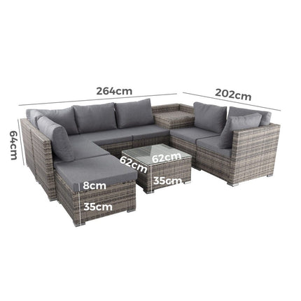 Large Modular Outdoor Ottoman Lounge Set in Grey.