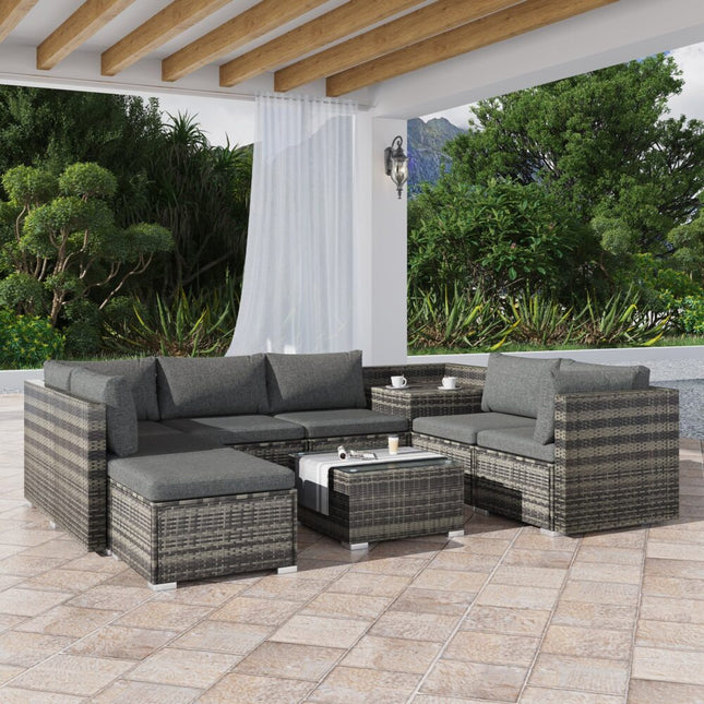 Large Modular Outdoor Ottoman Lounge Set in Grey.