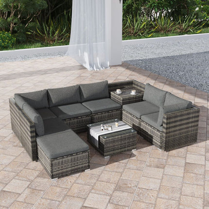 Large Modular Outdoor Ottoman Lounge Set in Grey.