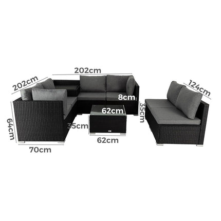 8PCS Outdoor Furniture Modular Lounge Sofa Lizard-Grey.