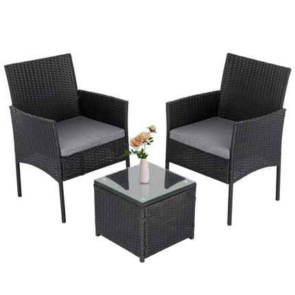 3PC Outdoor Table and Chairs Set-Black.