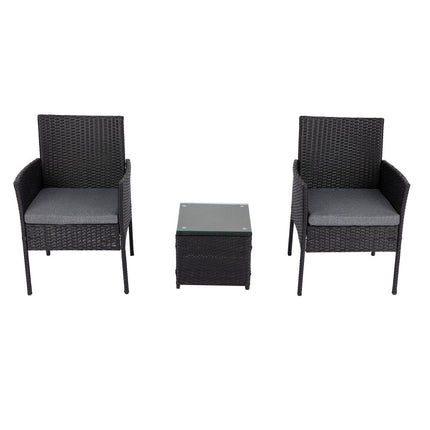 3PC Outdoor Table and Chairs Set-Black.