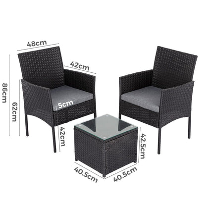 3PC Outdoor Table and Chairs Set-Black.